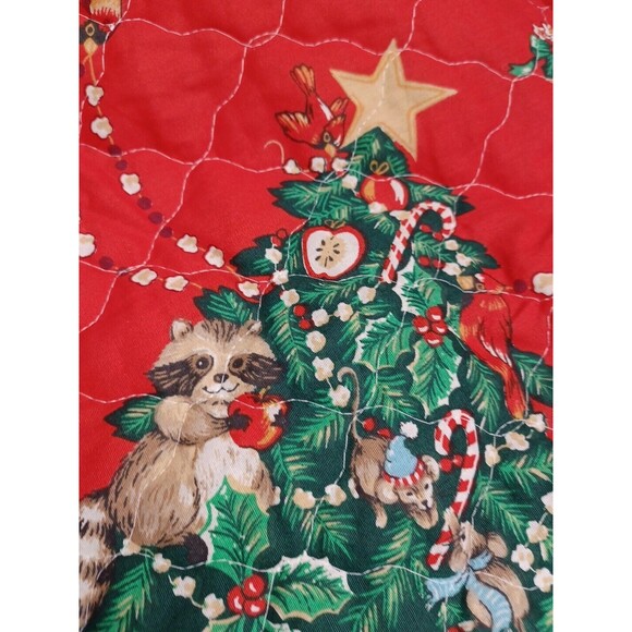 Christmas Tree Skirt Red Green Bambi Rabbit Cats Dogs Quilted Candy Cane 57" - Picture 11 of 12